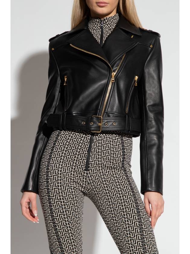 Belted Leather Biker Jacket Black - BALMAIN - BALAAN 4