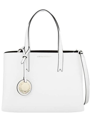 Women s Circle Logo Textured Tote Bag Ivory - EMPORIO ARMANI - BALAAN 1