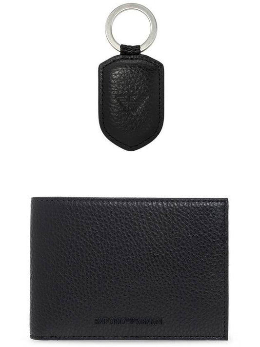 Leather Half Wallet Keyring Set Black - EMPORIO ARMANI - BALAAN 1