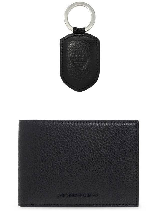 Leather Half Wallet Keyring Set Black - EMPORIO ARMANI - BALAAN.