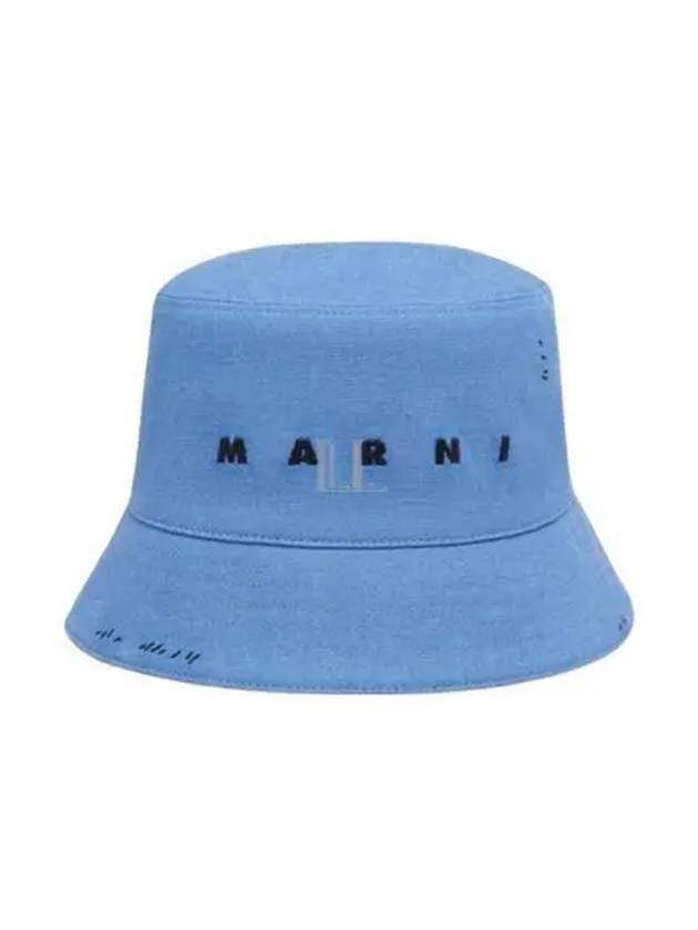 Embroidered Logo Denim Bucket Hat Blue - MARNI - BALAAN 2