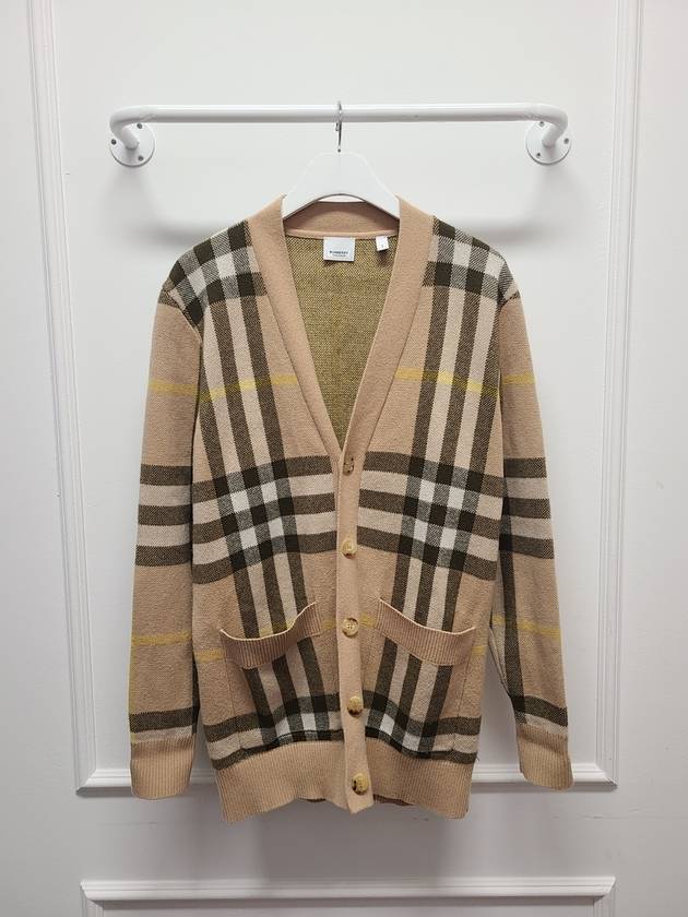 Beige Check Jacquard Cashmere Cardigan S - BURBERRY - BALAAN 1