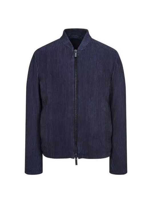 Men s Suede Pintuck Zip up Jacket Dark Navy - GIORGIO ARMANI - BALAAN 1