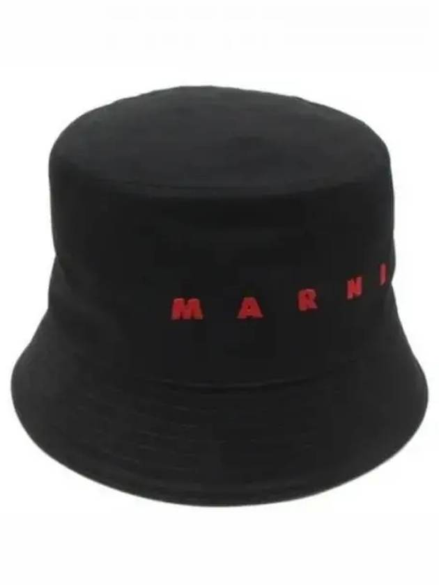 Embroidered Logo Cotton Bucket Hat Black - MARNI - BALAAN 2