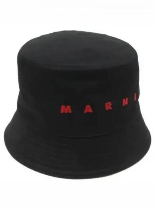 Embroidered Logo Cotton Bucket Hat Black - MARNI - BALAAN 2