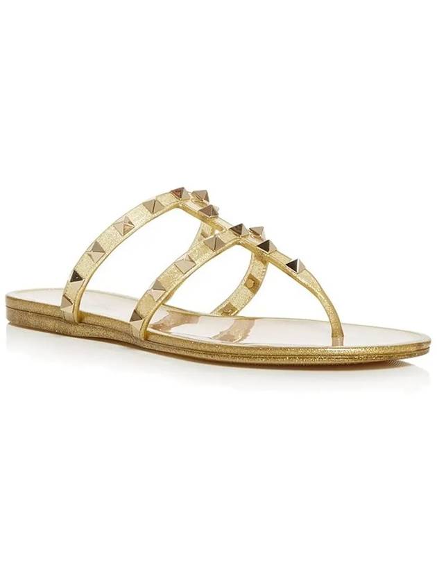 Rockstud Rubber Flat Thong Slippers Gold - VALENTINO - BALAAN 4