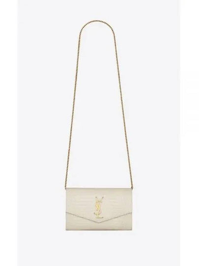 Crocodile Embossed Leather Uptown Chain Wallet Blanc White - SAINT LAURENT - BALAAN 2