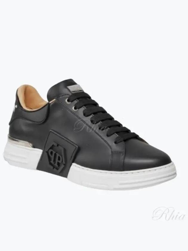 Logo Patch Leather Low Top Sneakers Black - PHILIPP PLEIN - BALAAN 2