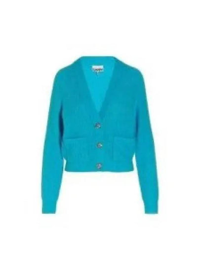 Jewel Button Soft Wool Cardigan Blue - GANNI - BALAAN 2