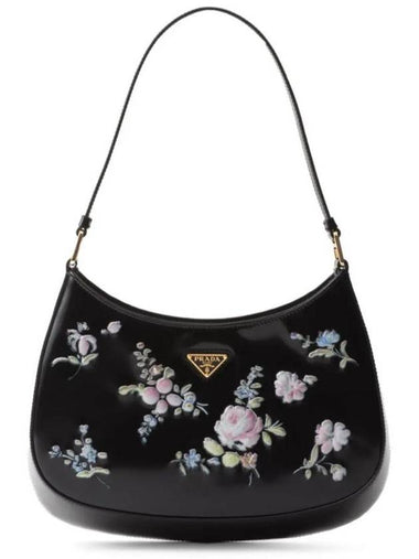 Cleo Printed Brushed Leather Shoulder Bag Black - PRADA - BALAAN 1