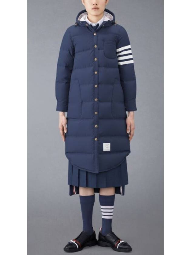 Downfilled Ripstop Classic 4 Striped Hoodie Down Long Padding Navy - THOM BROWNE - BALAAN 2