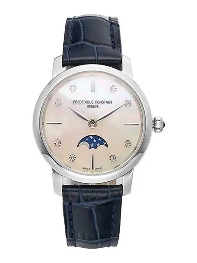 Women’s Classic Slimline Moonphase Watch Silver Blue - FREDERIQUE CONSTANT - BALAAN 5