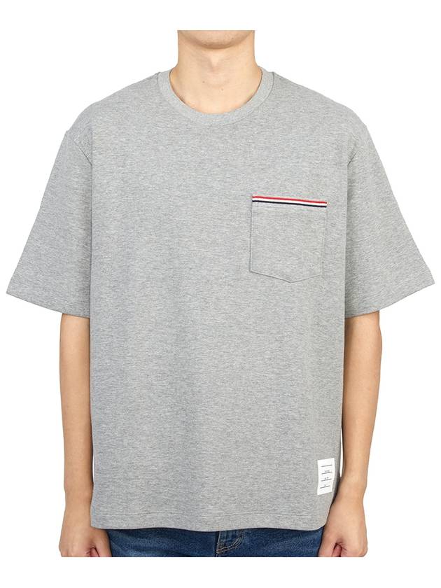 Cotton Oversized Pocket Short Sleeve T-Shirt Light Grey - THOM BROWNE - BALAAN 4