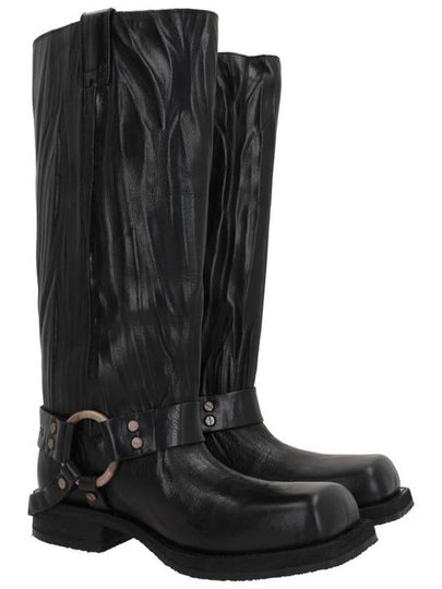 Buckle Leather Middle Boots Black - ACNE STUDIOS - BALAAN 2