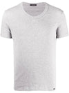 Cotton V-neck Short Sleeve T-Shirt Grey - TOM FORD - BALAAN.