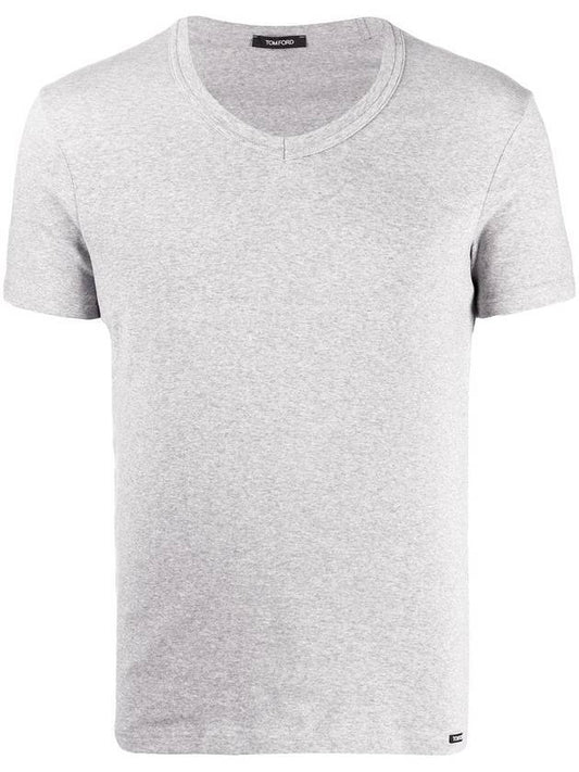 Cotton V-neck Short Sleeve T-Shirt Grey - TOM FORD - BALAAN.