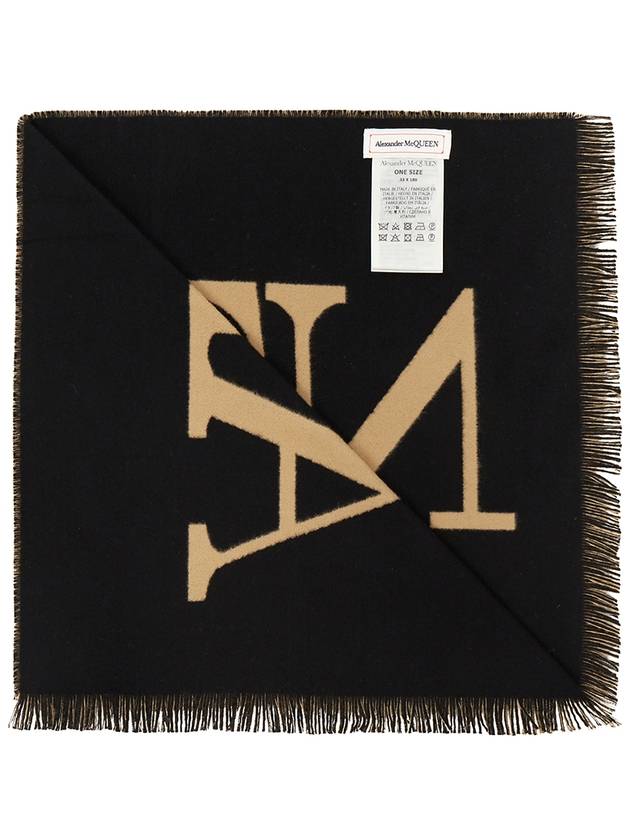 Oversized Logo Intarsia Muffler Beige Black - ALEXANDER MCQUEEN - BALAAN 5