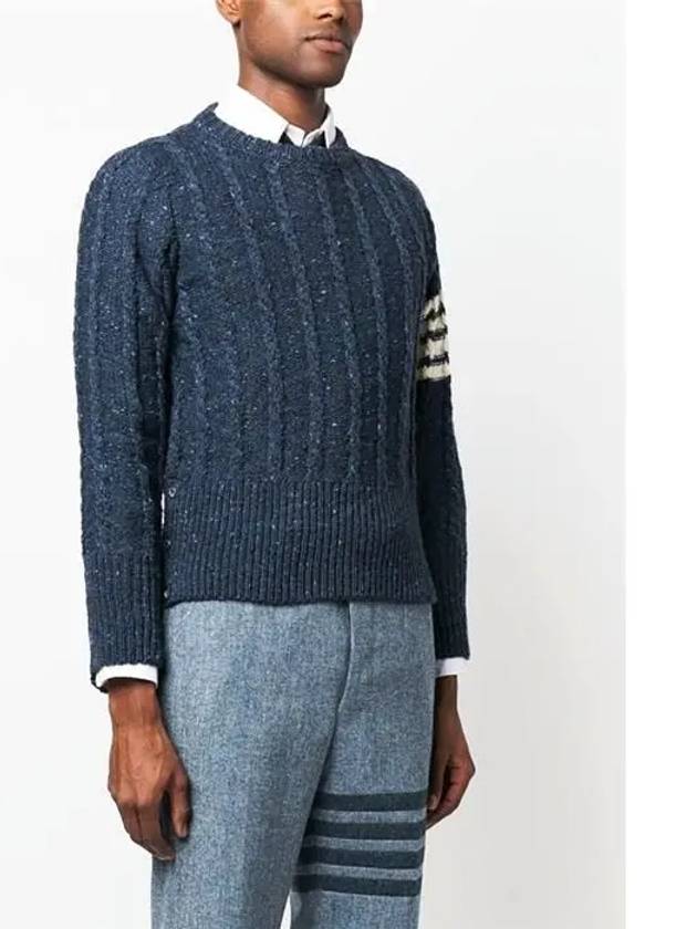 Donegal Twist Cable 4-Bar Classic Crewneck Knit Top Blue - THOM BROWNE - BALAAN 3