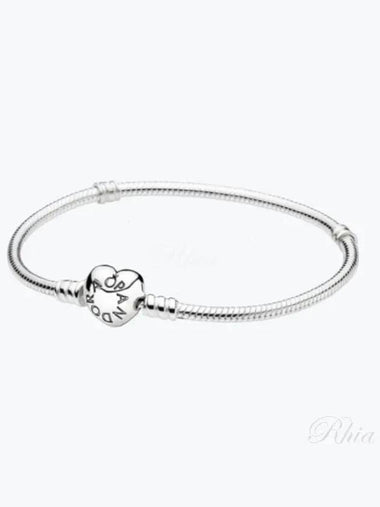 P Aura 590719 Moment Heart Clasp Snake Chain Silver Bracelet - PANDORA - BALAAN 1