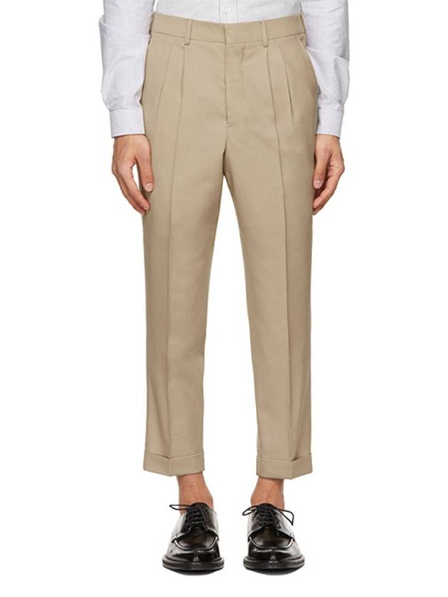 Men's Waist Banding Slacks Beige - AMI - BALAAN.