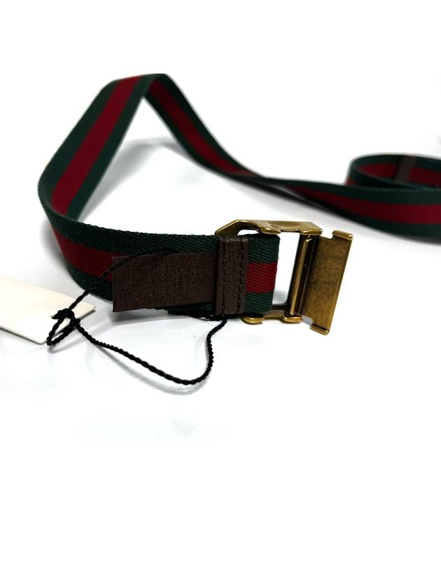 Web Square Buckle Belt Red Green - GUCCI - BALAAN 6