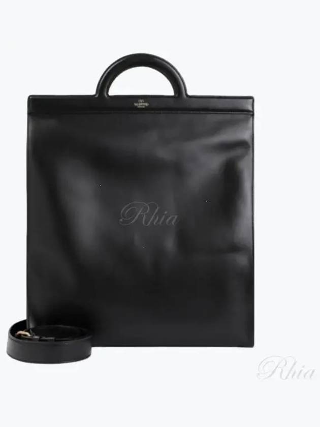 Logo Print Leather Tote Bag Black - VALENTINO - BALAAN 2