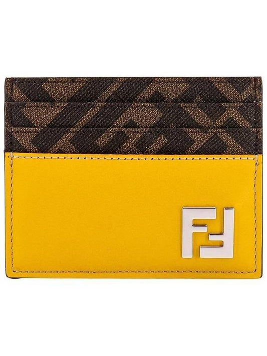 FF Square Leather Card Wallet Yellow - FENDI - BALAAN 1