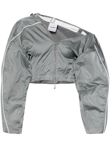 Off Shoulder Track Jacket Grey - NIKE - BALAAN 1