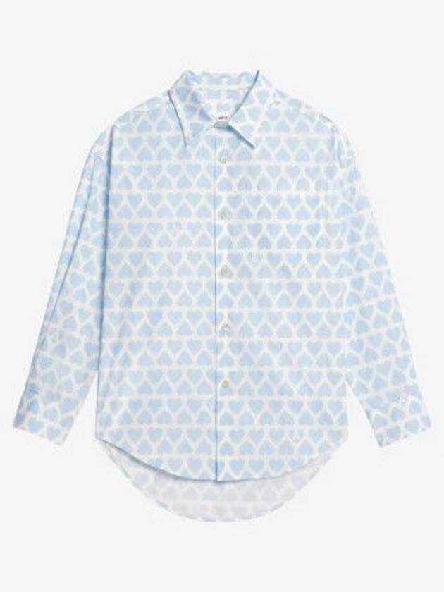 Heart Pattern Boxy Fit Overshirt Long Sleeve Shirt Sky Blue - AMI - BALAAN 2