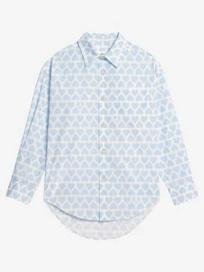 Heart Pattern Boxy Fit Overshirt Long Sleeve Shirt Sky Blue - AMI - BALAAN 2