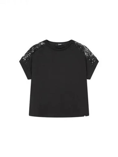 Women s Lace Shoulder Cotton T Shirt Black 271594 - HERNO - BALAAN 1