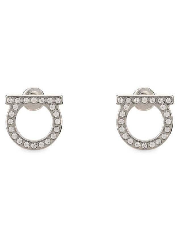 Gancini Crystal Large Earrings Silver - SALVATORE FERRAGAMO - BALAAN 3