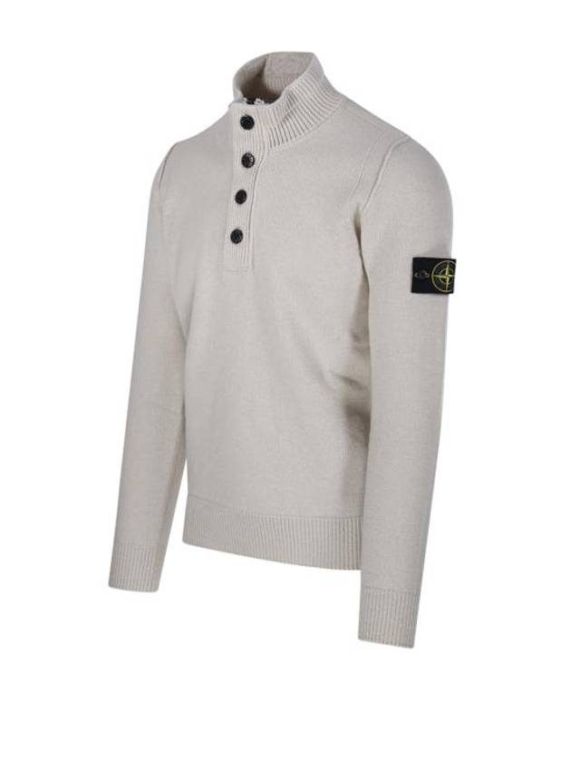 Wappen Patch Half Button Lambswool Knit Top Plaster - STONE ISLAND - BALAAN 3