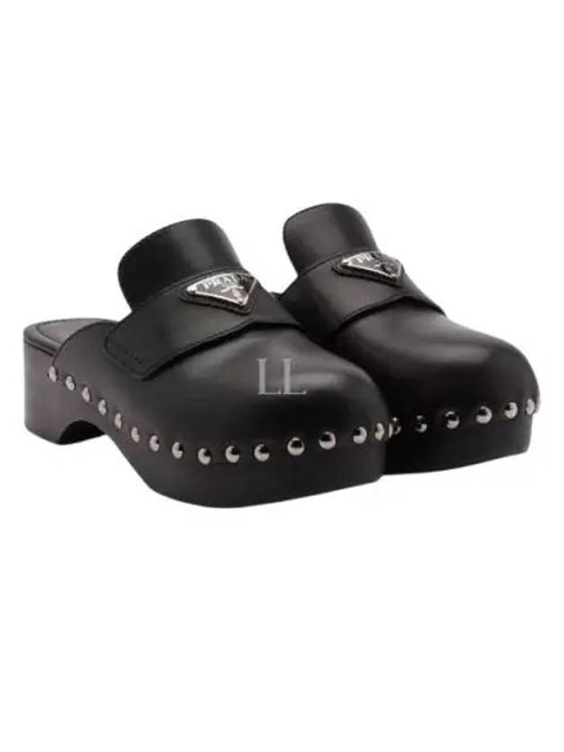 Studded Leather Cloak Mule Black - PRADA - BALAAN 2