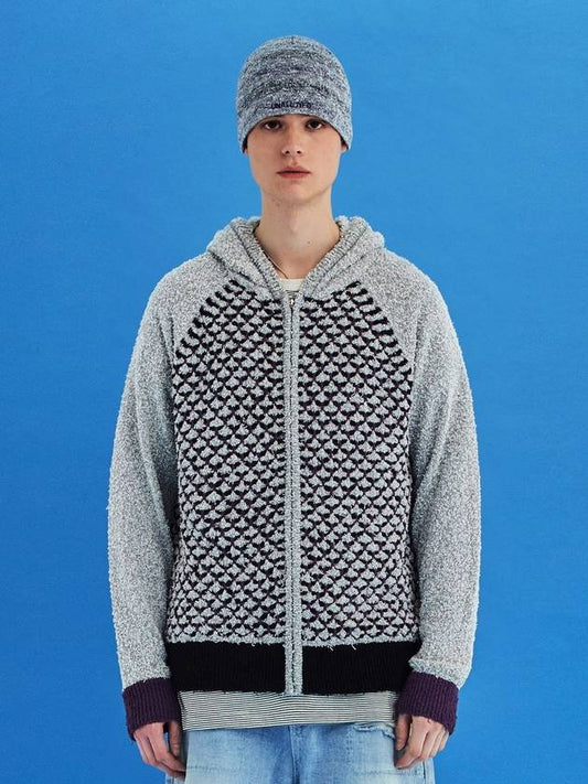 Embossed clover knit zipup hood gray - UNALLOYED - BALAAN 1