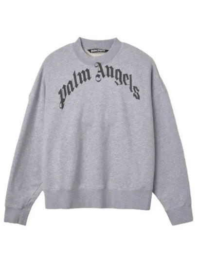 GD Curved Logo Crew Sweatshirt Grey - PALM ANGELS - BALAAN 2