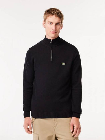 Logo Patch Half Zip Knit Top Black - LACOSTE - BALAAN 2