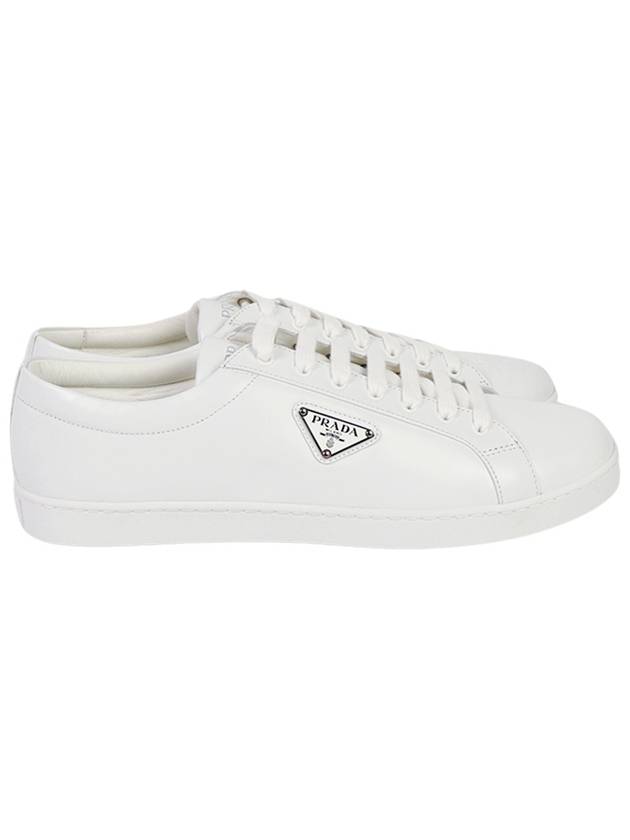 Brushed Leather Low Top Sneakers White - PRADA - BALAAN 3