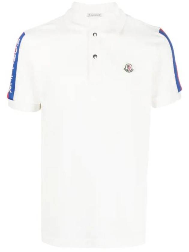 Stripe Trimming Logo Short Sleeve Polo Shirt White - MONCLER - BALAAN 1