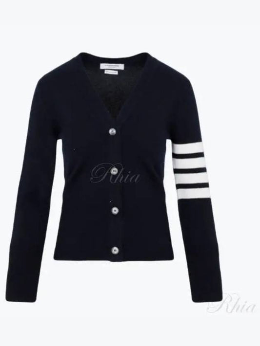 4-Bar V-Neck Cashmere Cardigan Navy - THOM BROWNE - BALAAN 2