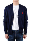 Small Heart Logo Wool Cardigan Navy - AMI - BALAAN 4