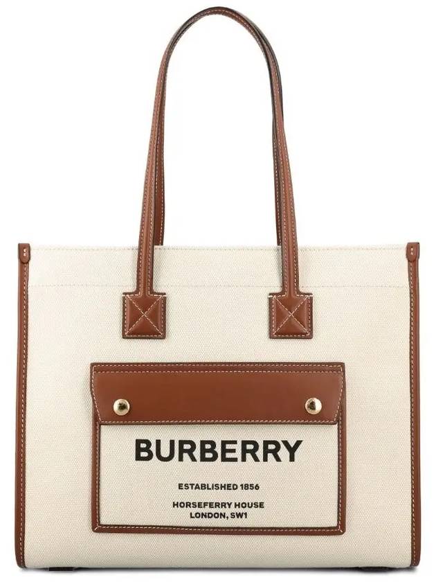 Freya Small Canvas Leather Tote Bag Natural Tan - BURBERRY - BALAAN 2