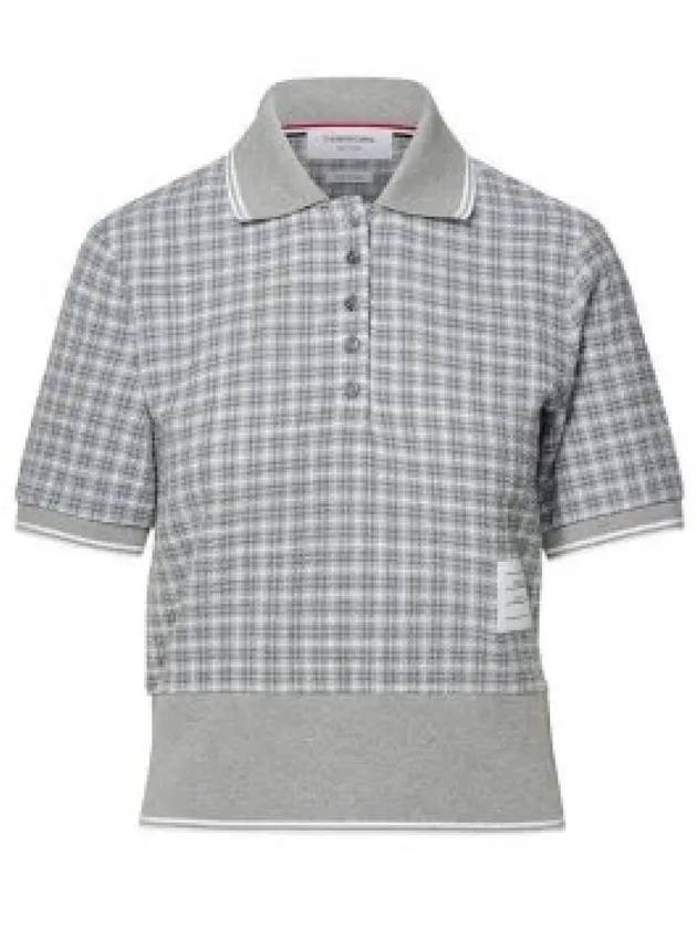 Checked Tweed Shrunken Short Sleeve Polo Grey - THOM BROWNE - BALAAN 2