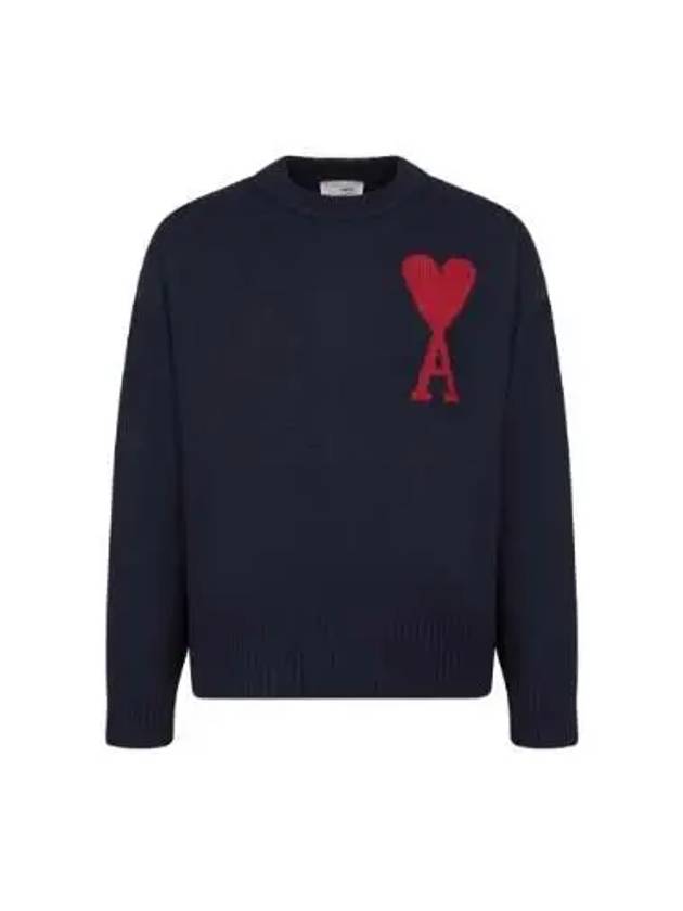 Big Heart Logo Wool Knit Top Navy - AMI - BALAAN 2