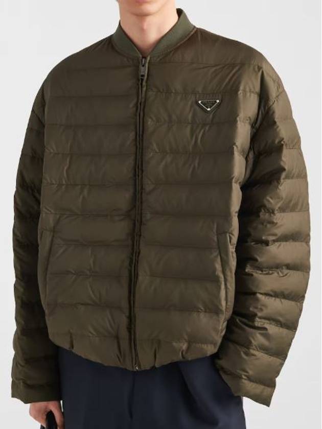 Triangle Logo Knit Collar Down Padded Jacket Military Green - PRADA - BALAAN 3