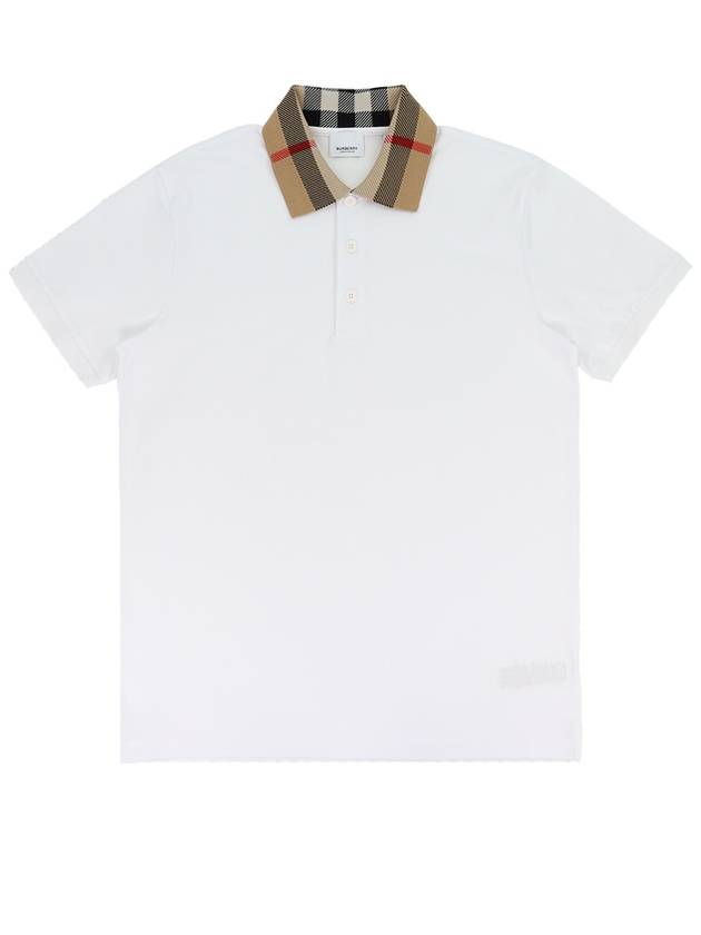 Men's Check Collar Cotton Polo Shirt White - BURBERRY - BALAAN 2