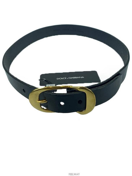 Vintage Buckle Skinny Leather Belt Black - DOLCE&GABBANA - BALAAN 1