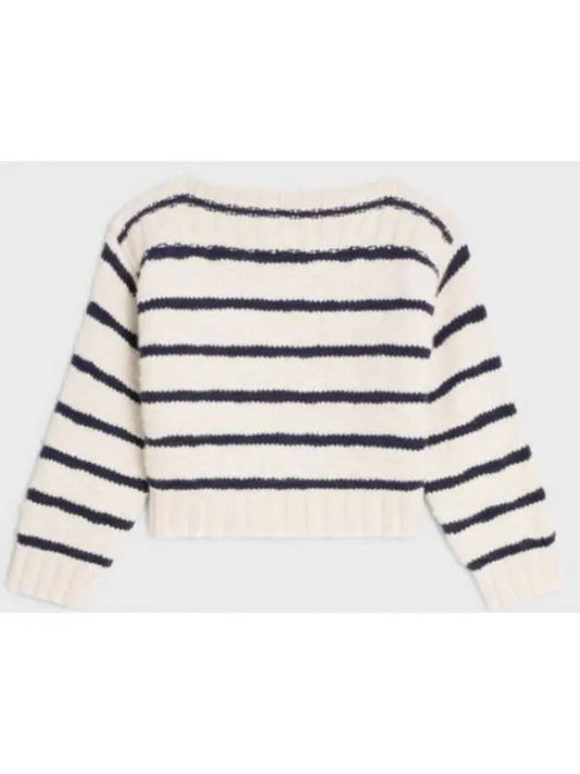 Boat Neck Striped Cashmere Knit Top Off White Navy - CELINE - BALAAN 2