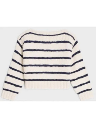 Boat Neck Striped Cashmere Knit Top Off White Navy - CELINE - BALAAN 2