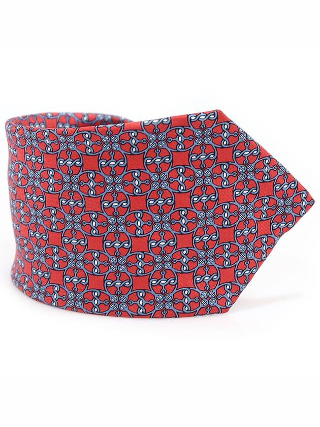 929 HA 100 Silk Red Blue Pattern Tie - HERMES - BALAAN 1